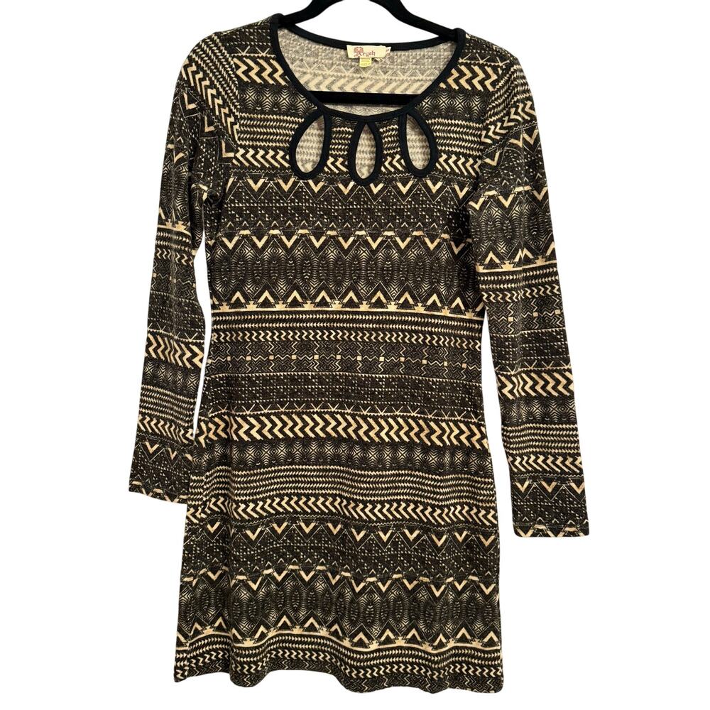 Aryeh Women's S Aztec Teardrop Cut Out Neck Lg Sleeve Knit Bodycon Sweater Dress